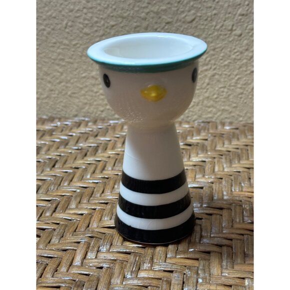 Vintage IKEA Memphis Style Ceramic Striped Bird Egg Cup Holder White Black Strip - Picture 2 of 9